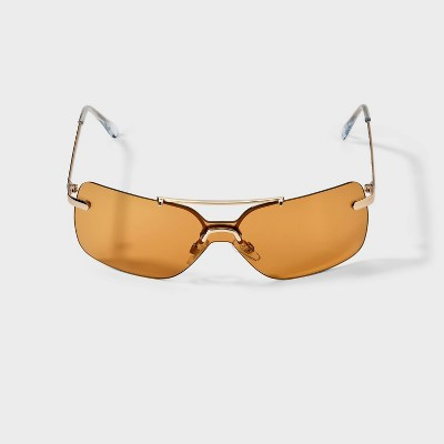 Rimless Metal Wrap Aviator Sunglasses - Wild Fable™ Gold Brown | Target