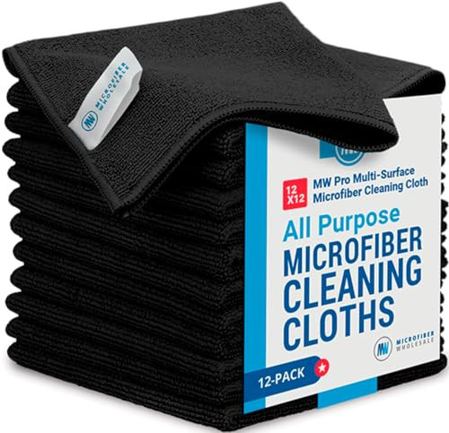 12" x 12" Pro Multi-Surface Microfiber Cleaning Cloths | Black - 12 Pack | Premium Microfiber Towels for Cleaning Glass, Kitchens, Bathrooms, Automotive, Supplies & Products | Amazon (US)