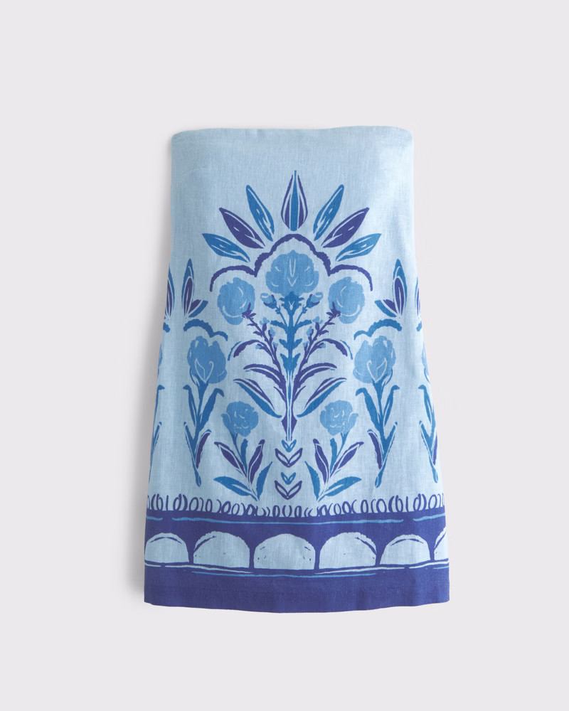 Abercrombie & Fitch Women's The A&F Scarlett Strapless Linen-Blend Skort in Blue Pattern - Size XXS TALL | Abercrombie & Fitch (US)
