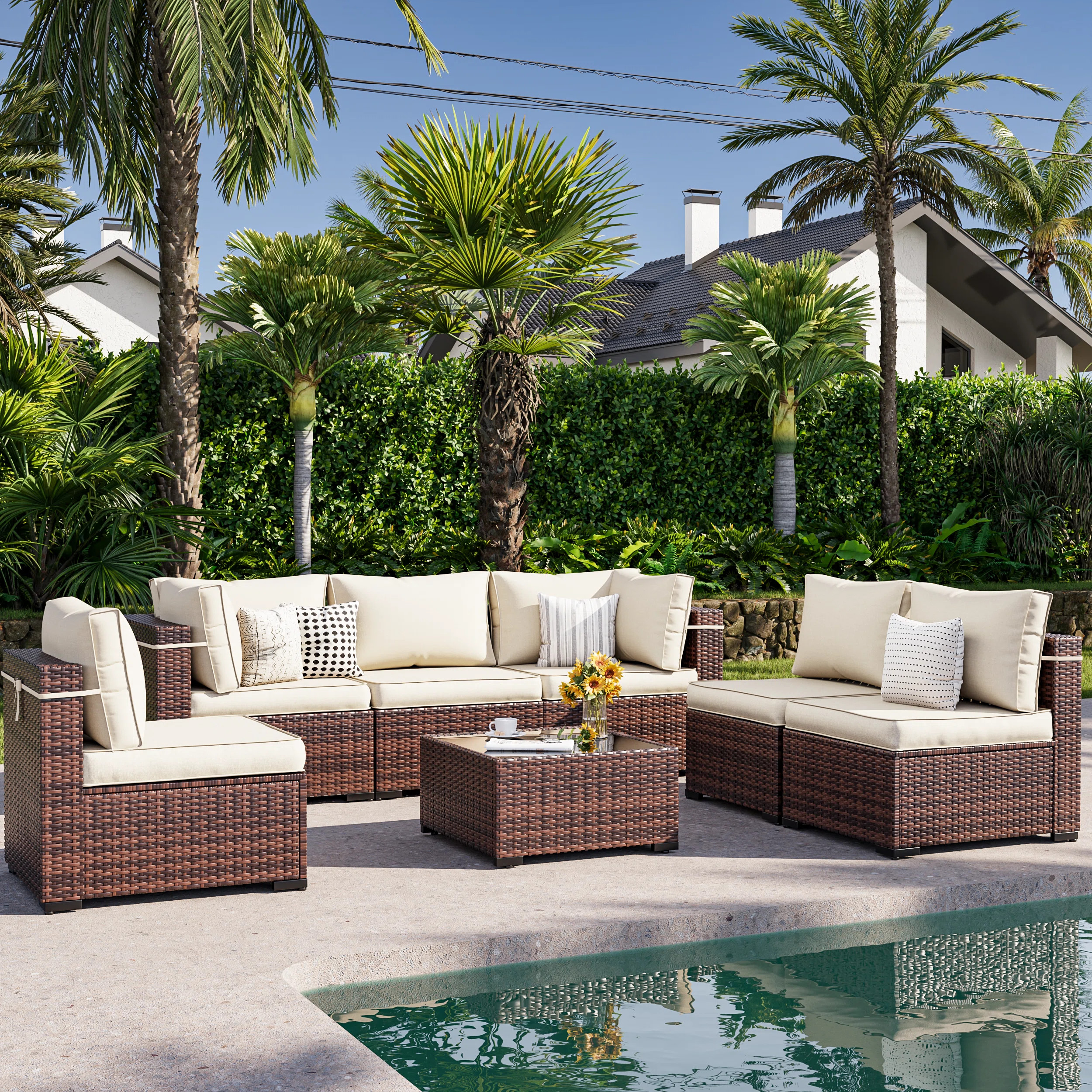 Bhairavi 6 - Person Modular Patio Conversation Sets with Cushions | Wayfair North America
