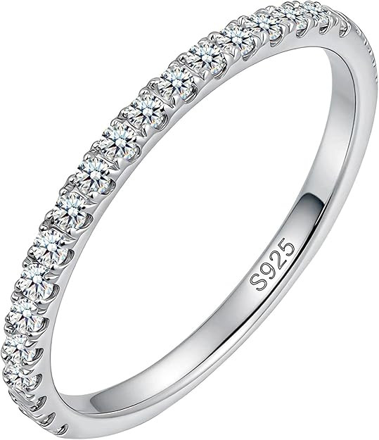 WES 0.3-0.42ct Moissanite Wedding Band - 925 Sterling Silver Half Eternity Round Stackable Moissa... | Amazon (US)
