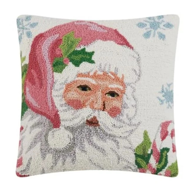 Peking Handicraft 31SJM10978C18SQ 18 x 18 in. Santa on White Square Poly Fill Hooked Wool Throw P... | Walmart (US)