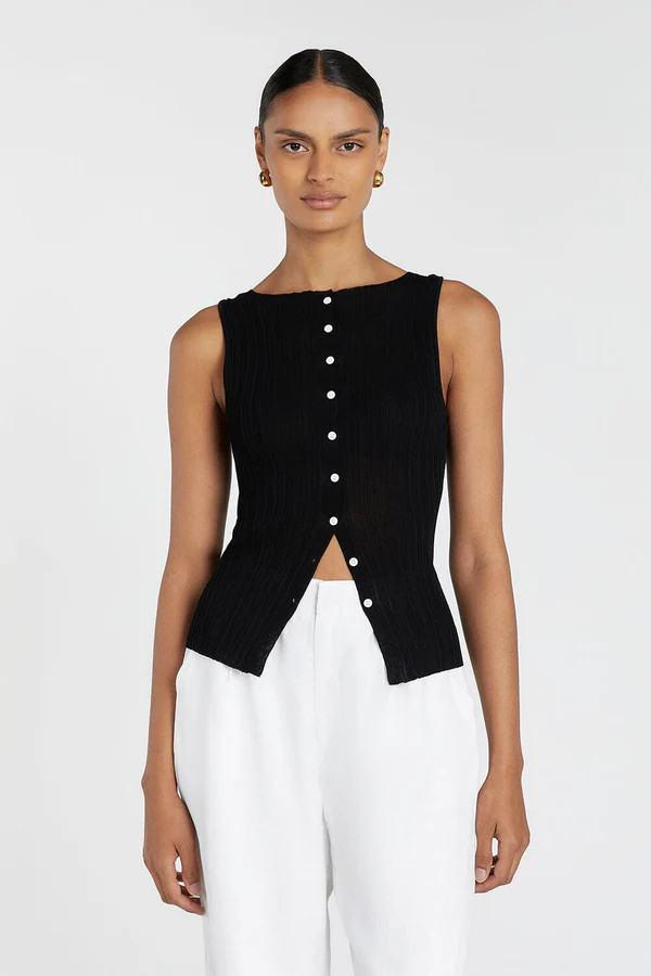 GEMMA BLACK SLEEVELESS KNIT TOP | DISSH