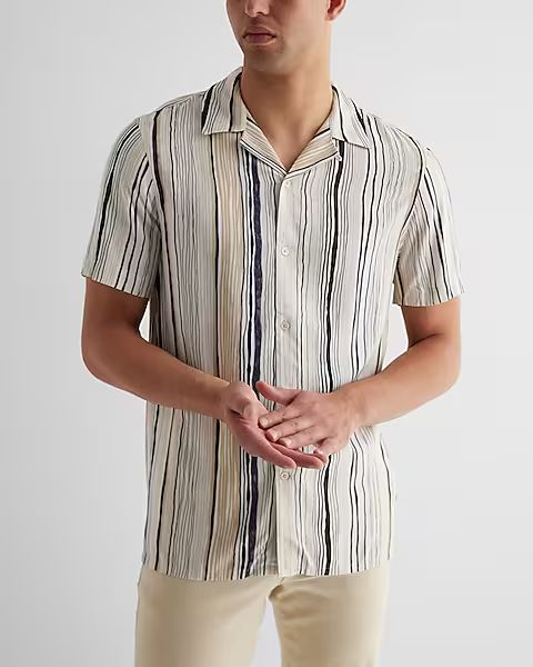 Painted Stripe Rayon Short Sleeve Shirt | Express