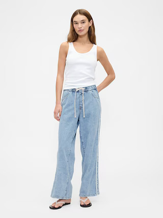 High Rise Pull-On Stripe Wide-Leg Jeans | Gap Factory