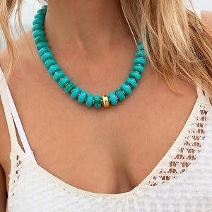 Chunky Colorful Choker Necklace for Women - Summer Beach Round Resin Beads Necklace, Trendy State... | Amazon (US)