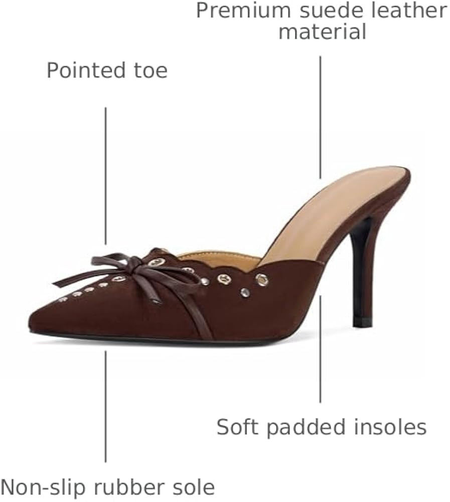 DOEYG Women Pointed Toe Bow Heels Mules Slip on Stiletto Heels Sandals Dress Party Wedding Studde... | Amazon (US)