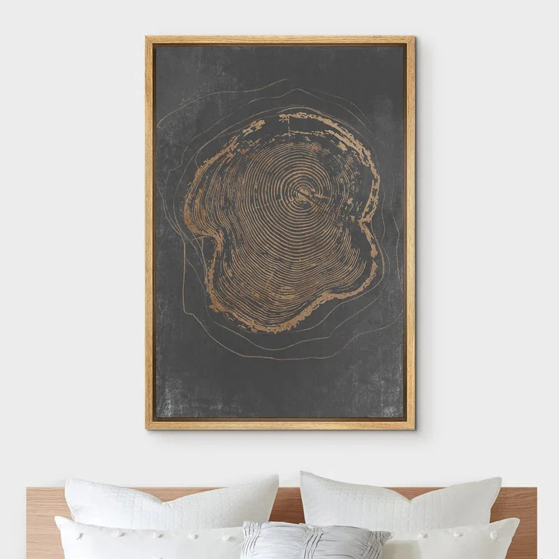 Tree Ring Dark Gray Wood Texture Artwork Minimalist Neutral Pictures Framed Canvas Print Wall Art | Wayfair North America