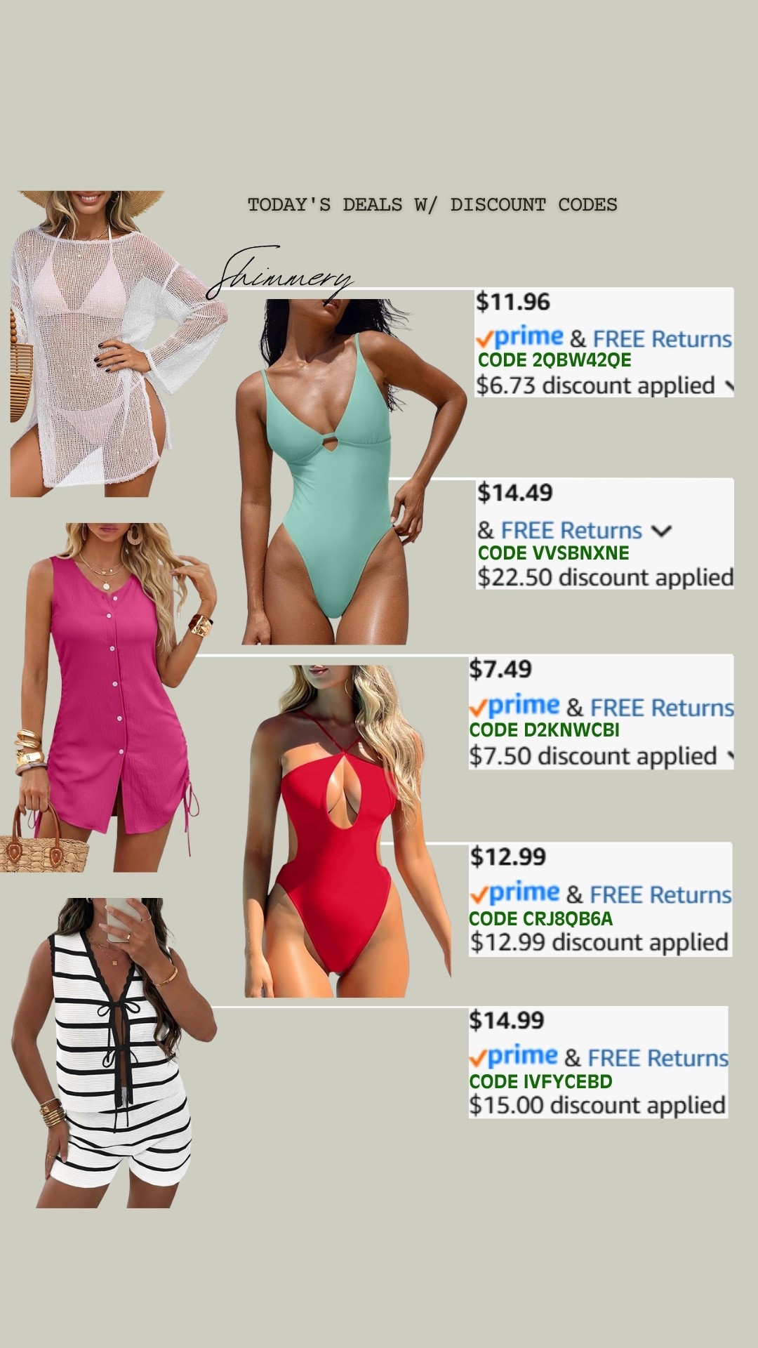 PROMO CODE DEALS ON AMAZON!

Promo codes are entered are on the check out screen where you select payment method. 

Codes & coupons only work for a limited time! If you get an error, it may have maxed the color/size you selected.. so try another one. Sometimes it helps to check out one item at a time! 

SCREENSHOT TO EASILY COPY/PASTE PROMO CODE AT CHECKOUT! 

#affordablestyle #amazonstyle #amazondeals #everydayoutfits #ltksalealert #dailydeals 
