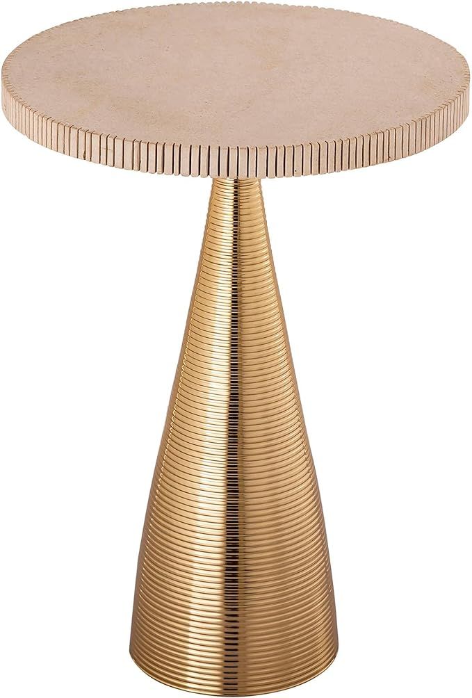 Tov Furniture Celeste 15" Wide Gold and Pale Satin Ribbed Round Side Table | Amazon (US)