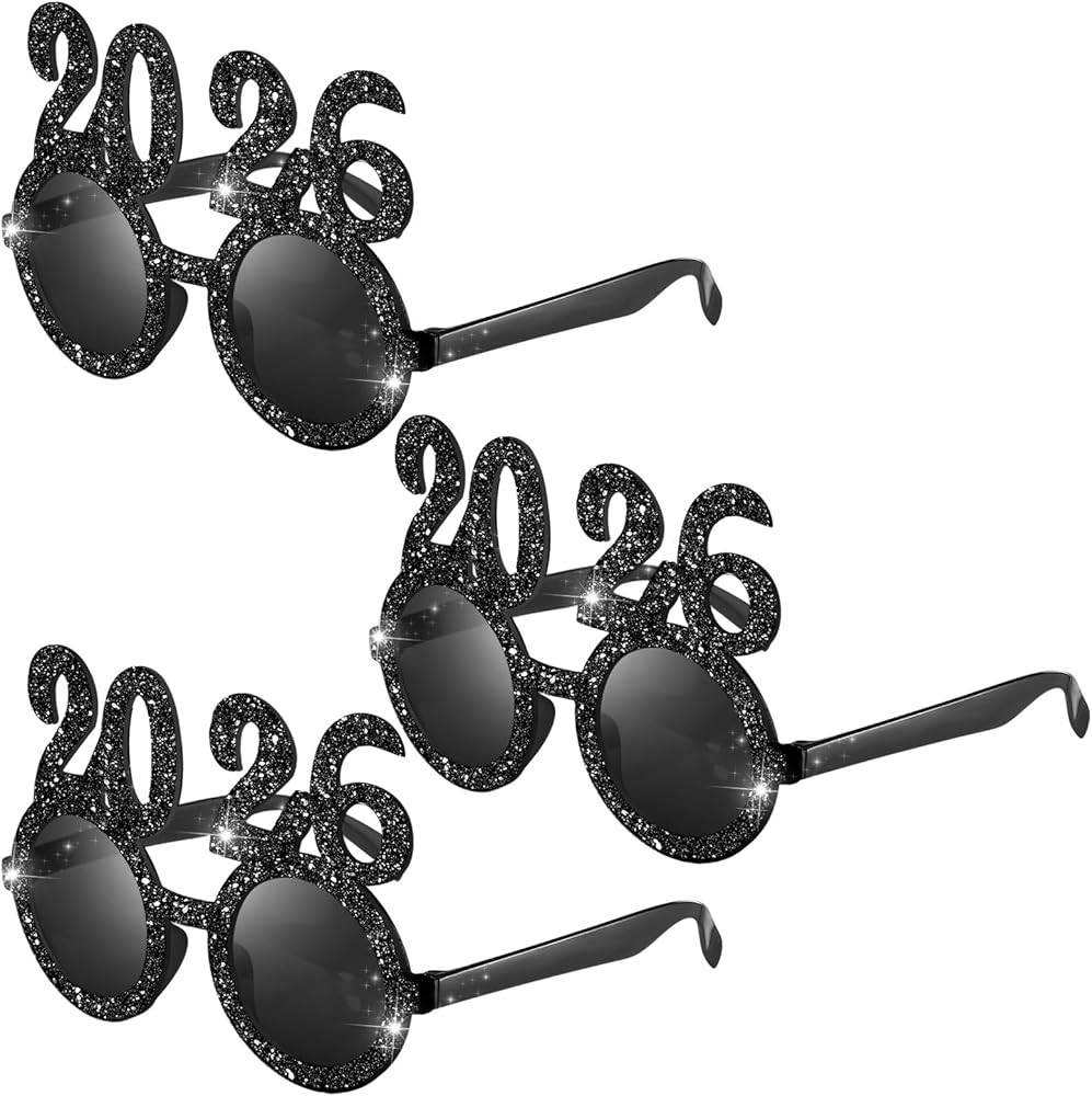 Flutesan 3 Pairs 2026 New Year Sunglasses Glitter 2026 Number Glasses Gold Silver Black Party Eye... | Amazon (US)