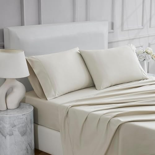 Linen Closet 4 Pcs 100% Cotton Full Size Sheets Set, Tan, 400 Thread Count, Percale Weave, Deep Pocket Fitted Sheet, Fits Up To 18" Mattress, Crisp & Cooling Bed Sheets for Home & Hotel Use | Amazon (US)