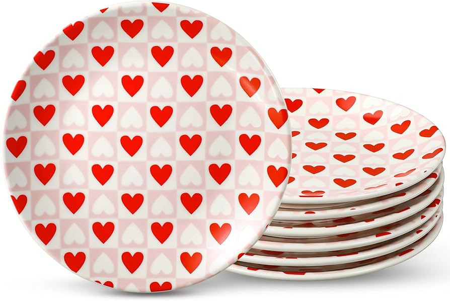 Hushee 6 Pcs Valentine's Day Dessert Plate 6 Inch Round Heart Ceramic Plate Valentine Salad Plate... | Amazon (US)