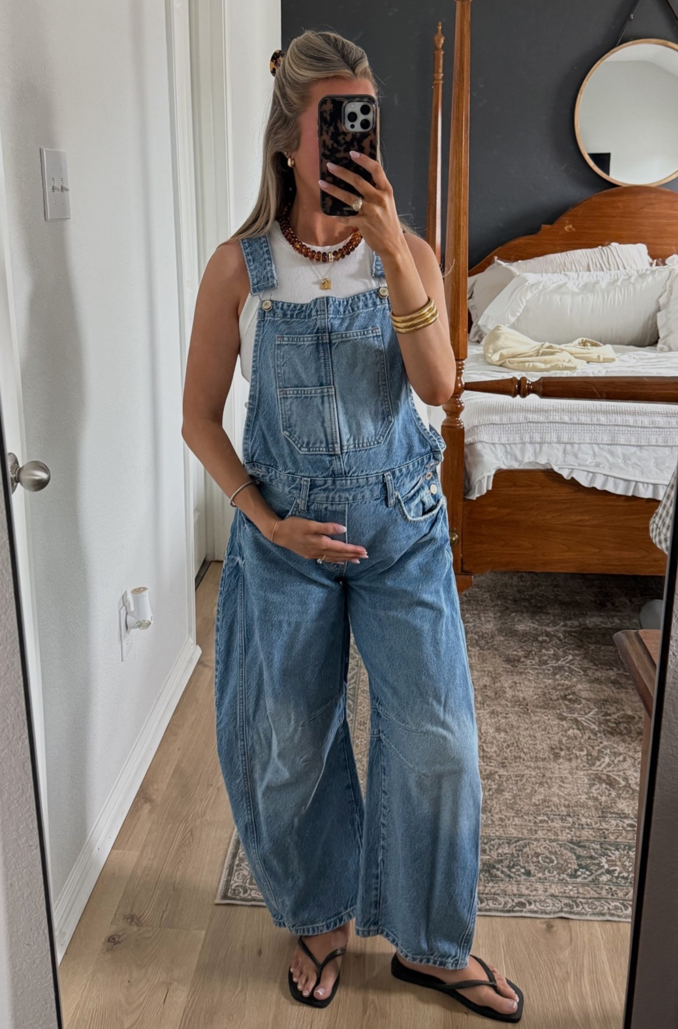 third trimester summer fit!! size medium in overalls and tank!!