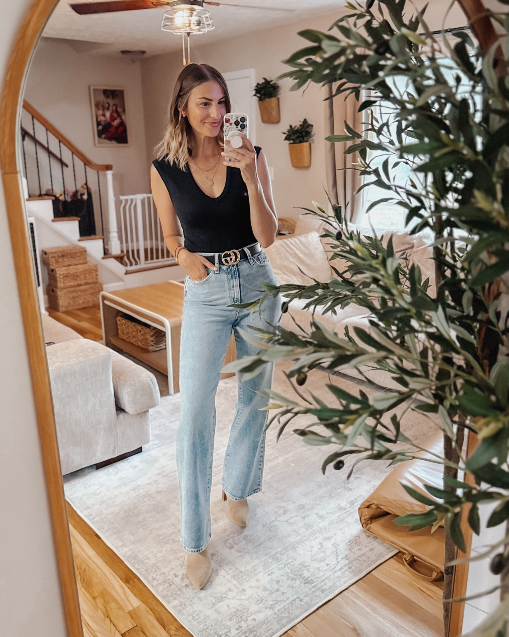 Are you kidding me with this? Entire outfit for under $50 right now at Target! RUN!

I’d size down one size in denim. I’m wearing a 2 and fit is nice. Taller than 5’8 or plan to wear heels - might need longs. 

Wearing a small in the body suit and will prob grab it in grey as well. It’s such a nice quality feel fabric. Good stretch. 


#LTKSeasonal #LTKFindsUnder50 #LTKStyleTip