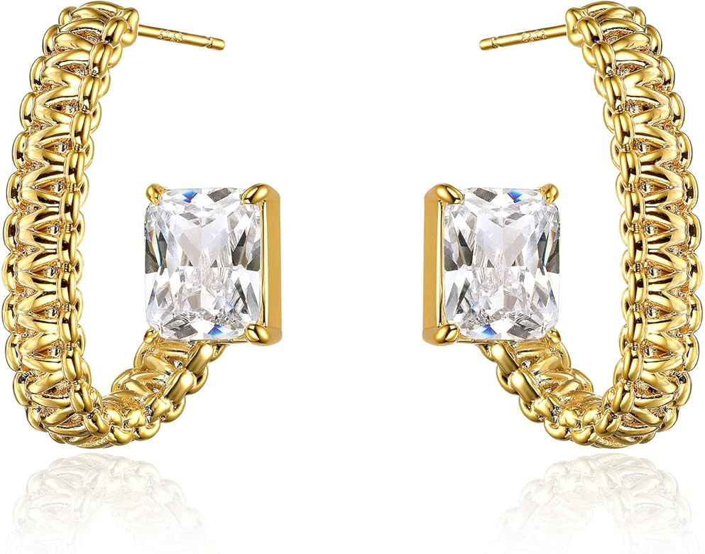 925 Sterling Silver Post Hypoallergenic Statement Earrings for Women,18k Gold Plated Woven Textur... | Amazon (US)