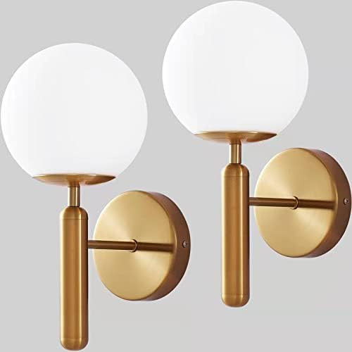UPlantin 2 Pack Globe Glass Ball Wall Sconce, Modern Antique Brass Wall Lamp Lighting, Golden Mid Ce | Amazon (US)