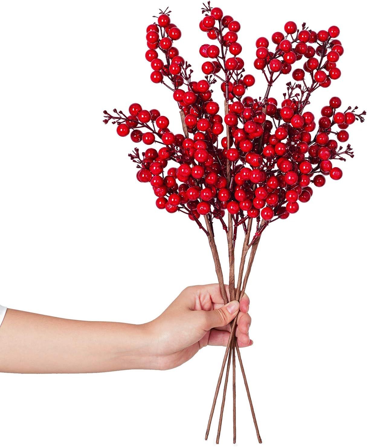 Lvydec 4 Pack Artificial Red Berry Stems - 19.5 Inch Christmas Holly Berry Branches for Holiday H... | Amazon (US)