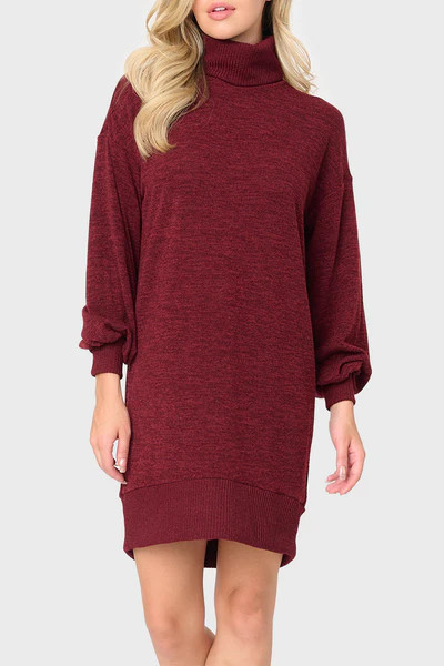 Blouson Sleeve Turtleneck Sweater Dress | Gibson