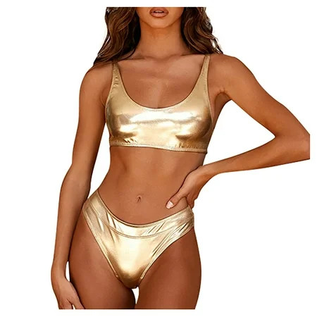 Swimsuits for Women，Alrise Women s Gold Bikini Solid Color Two- Piece Set Sexy Beachwear Large | Walmart (US)