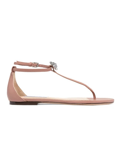 Jimmy Choo - Afia Crystal-embellished Leather Sandals - Baby pink | NET-A-PORTER (US)