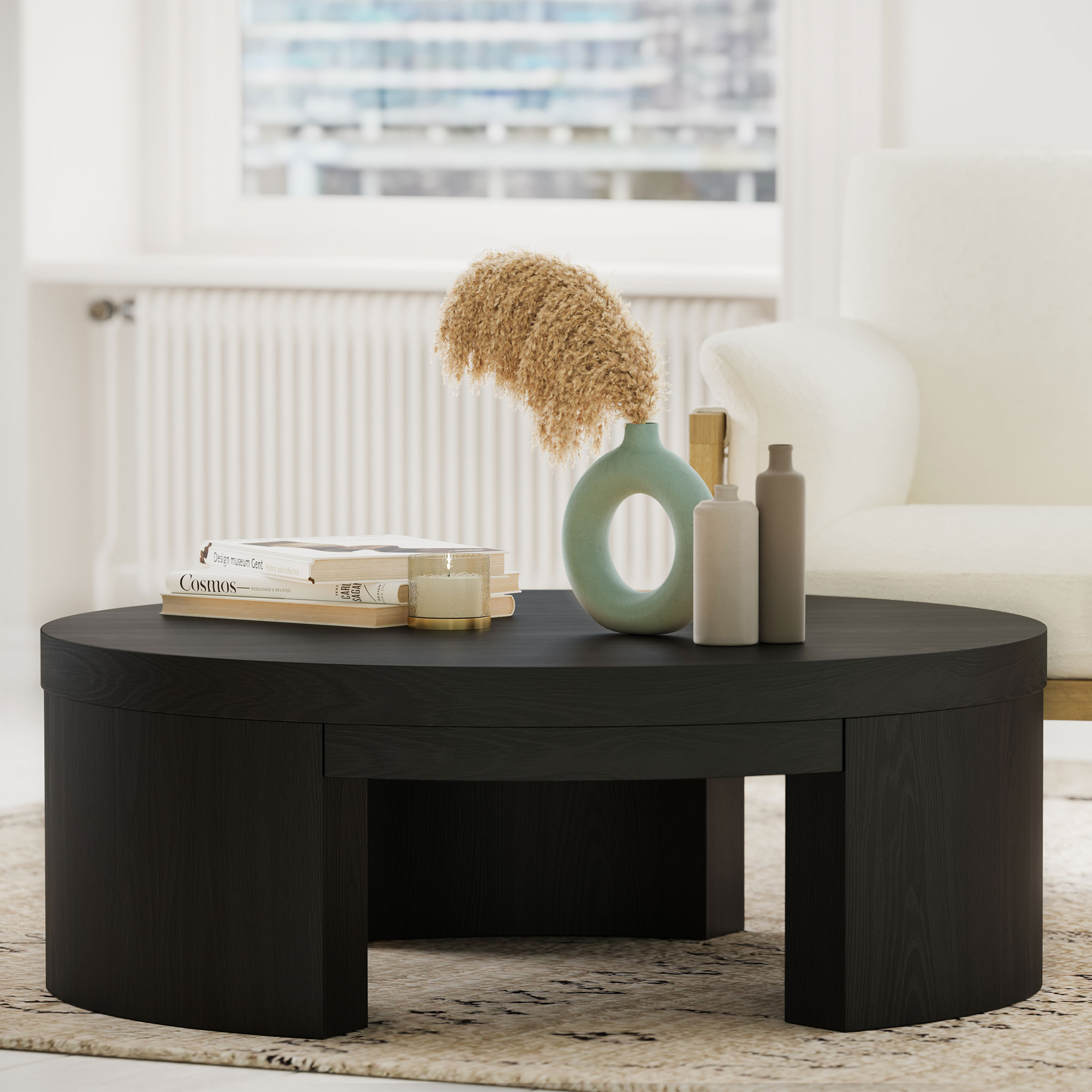 Beautiful Mod Round Coffee Table by Drew Barrymore, Rich Black Finish | Walmart (US)