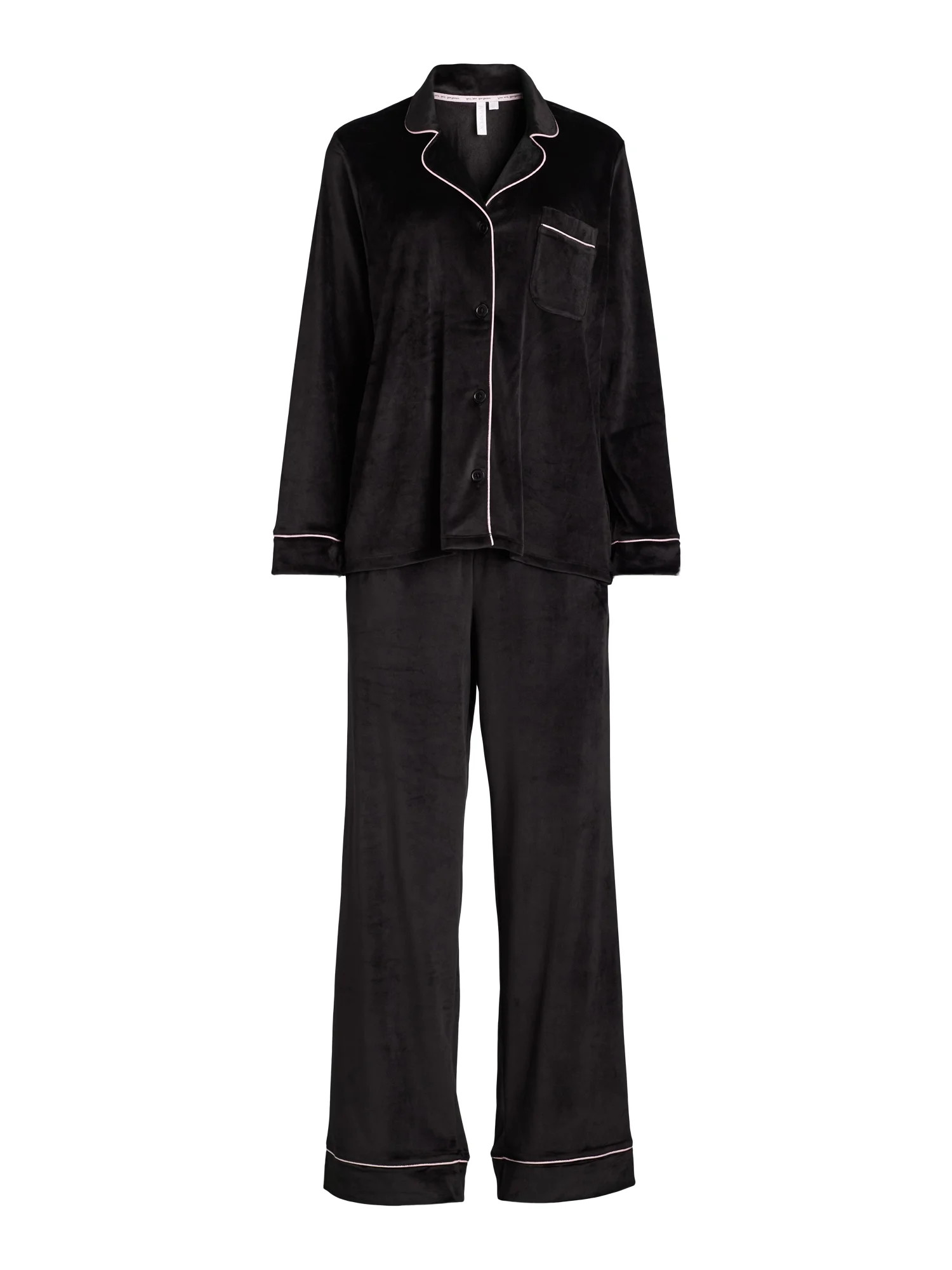 Joyspun Women's Velour Notch Collar Top and Pants Pajama Set, 2-Piece, Sizes S-3X | Walmart (US)
