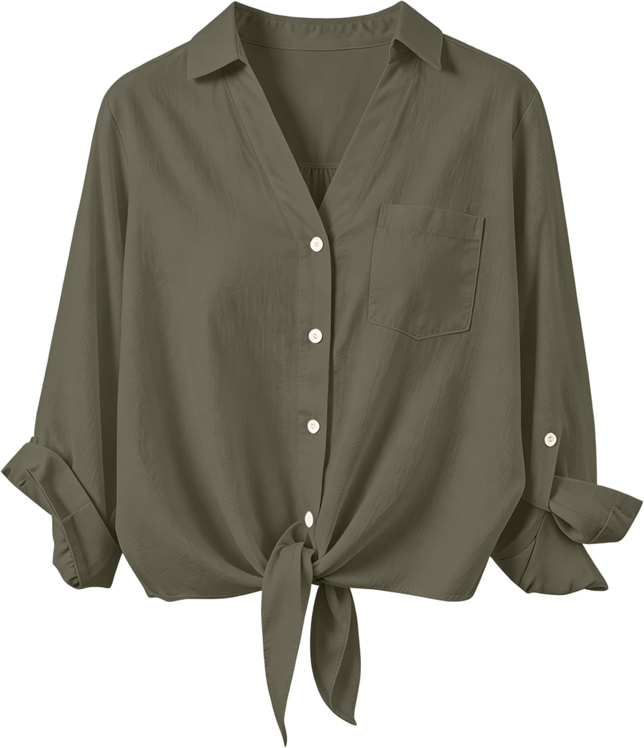 Omoone Tie Front Tops for Women 3/4 Sleeve Loose Cotton Linen Shirt | Amazon (US)
