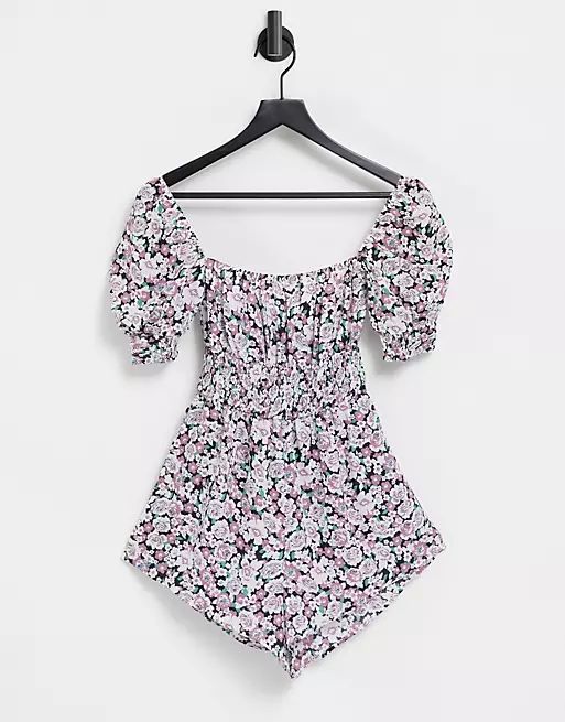 Fashion Union Exclusive beach milkmaid romper in floral print | ASOS (Global)