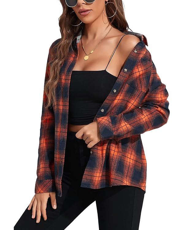 KevaMolly Plaid Flannel Shirts for Women Loose Fit Boyfriend Button Down Shirt Long Sleeve Casual... | Amazon (US)