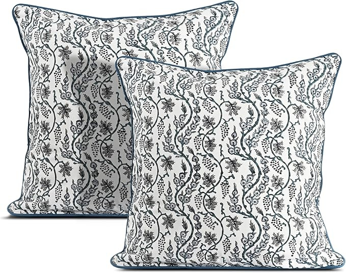 Ridhi Block Print Baby Blue Eyes Pillow Cover 18" x 18" (Pack of 2) Decorative Couch Pillows for ... | Amazon (US)