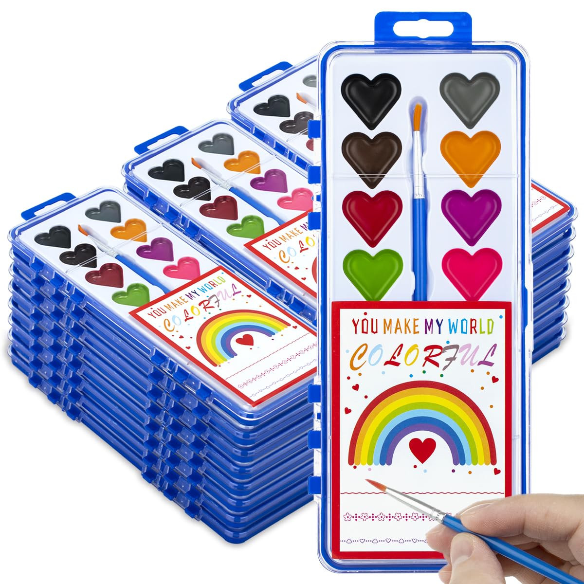 Valentines Day Gifts for Kids, 24 Pack Watercolor Paint Set with Paintbrush for Kids, Prizes Exch... | Amazon (US)