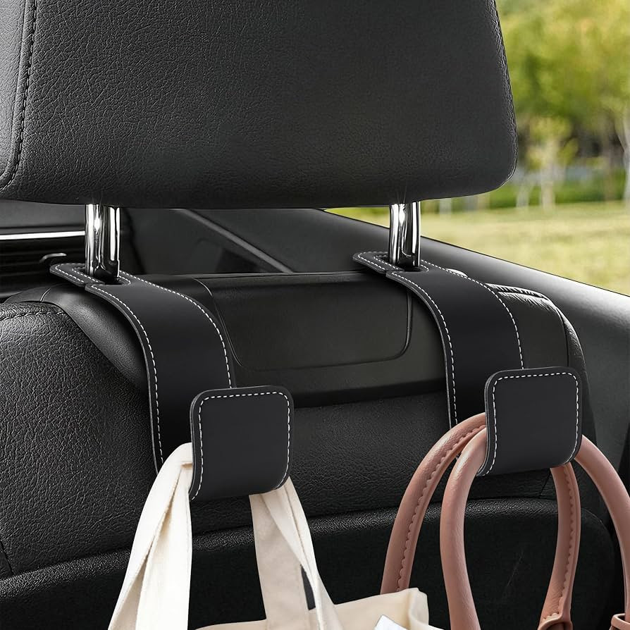 Leather Car headrest Hook for Purses and Bags (Black, 2pcs) | Amazon (US)