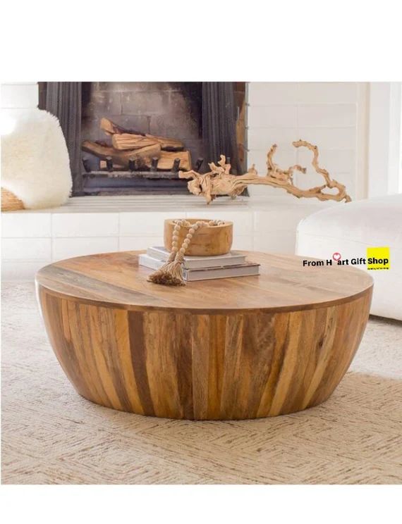 Mango Wood Coffee Table Wood Cocktail Table Handmade Round | Etsy | Etsy (US)
