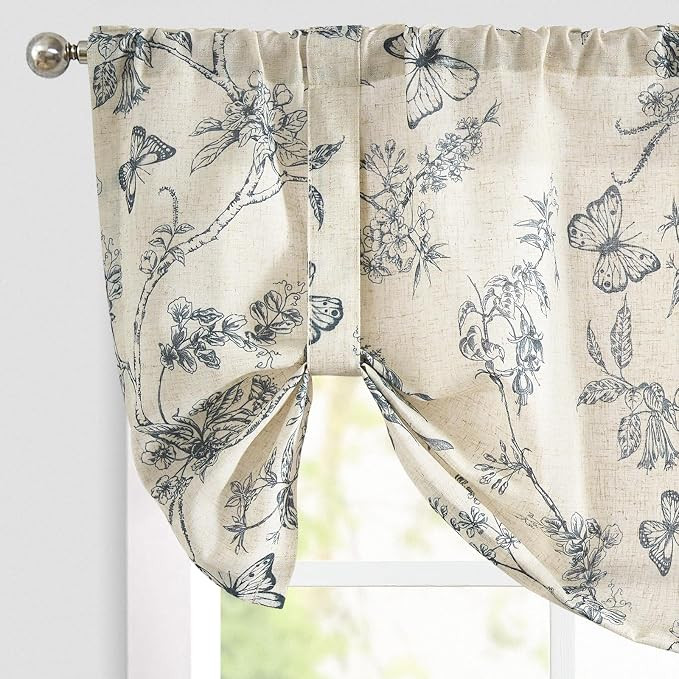 Lazzzy Kitchen Tie Up Valance Curtain Linen Floral Farmhouse Valance for Living Room Bathroom Bed... | Amazon (US)