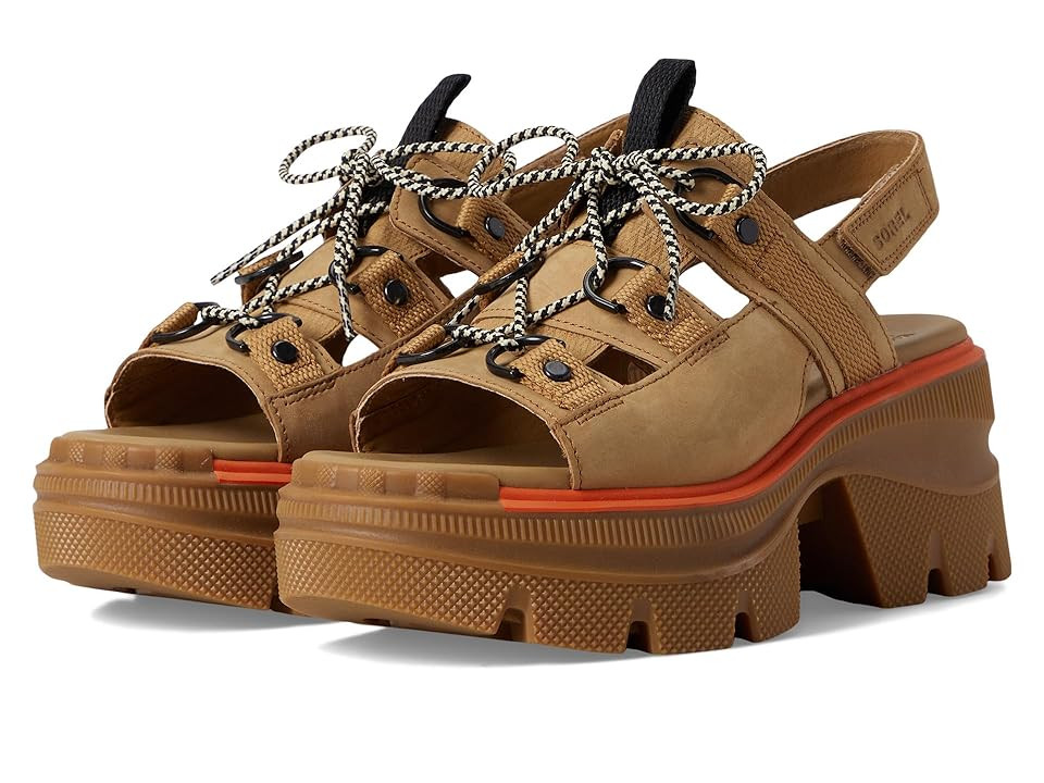 SOREL Rein CBtm Lace Platform Women's Sandals Caribou Buff/Black : 6 B - Medium, Leather | Zappos