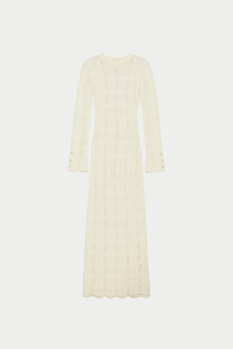 SCALLOP EDGE KNITTED MAXI DRESS - OFF WHITE | The Couture Club