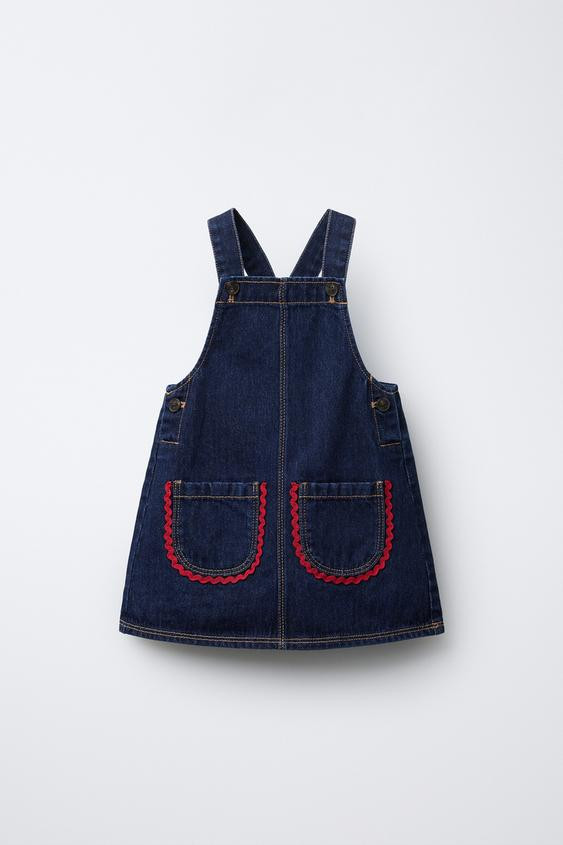 CONTRASTING SCALLOP DENIM PINAFORE DRESS | Zara US