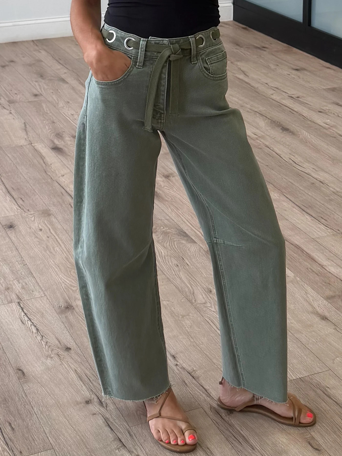 Byron Drawstring Barrel Jeans | Olive | Shop Talulah