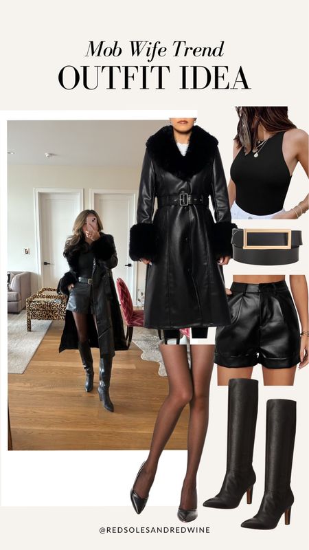 Mob wife trend outfit idea from Amazon!! Mob wife aesthetic, mob wife outfit, all black outfit, faux fur, faux leather shorts, black bodysuit, Amazon finds, Amazon boots 

#LTKMostLoved #LTKstyletip #LTKfindsunder100