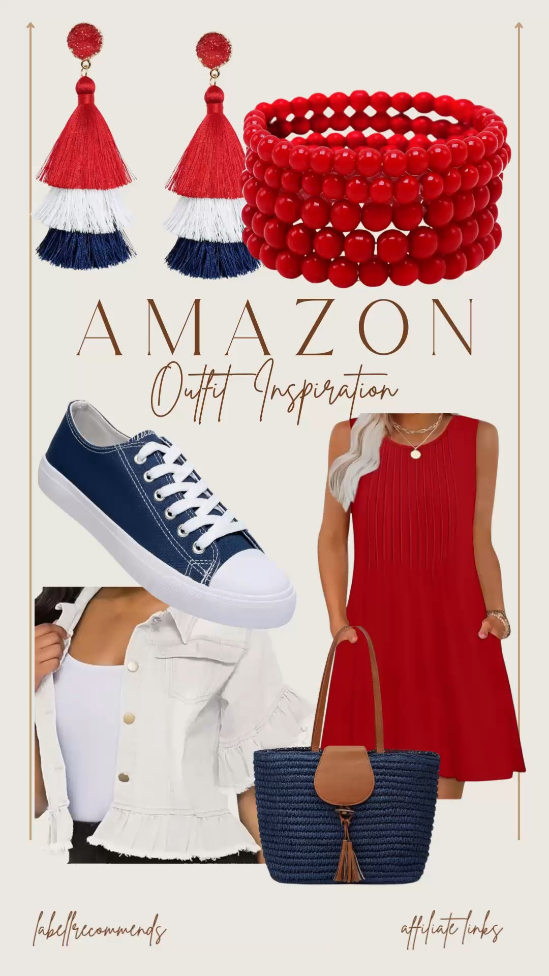 Memorial Day or 4th of July elevated OOTD look! Perfect outfit for the Memorial Day or 4th of July holiday! From blue sneakers, white jean jacket, red, white and blue accessories this is a one stop shop for your holiday outfit. 

#amazonfashion #memorialday #4thofjulyoutfit #OOTD

Red white and blue women’s shirts shoes purse Memorial Day outfit jean jacket 4th of July outfitt

#LTKSummerEdit 

#LTKFindsUnder50

#LTKSeasonal