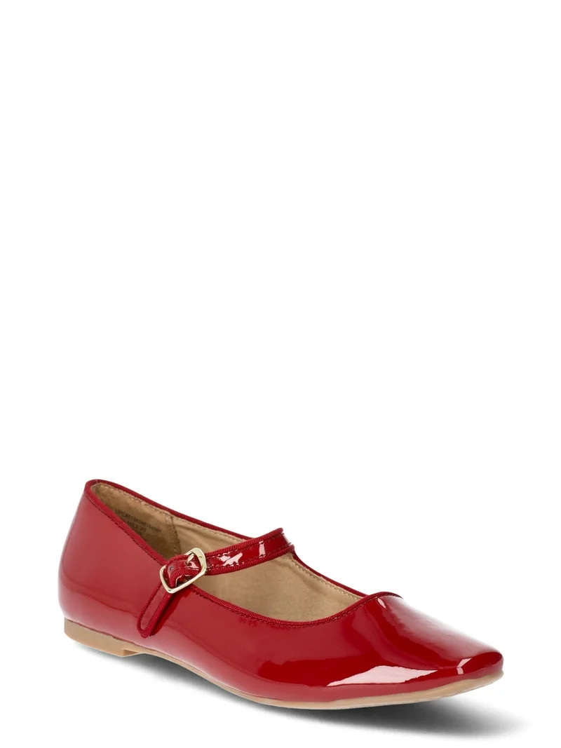 Time and Tru Women's Faux Leather Mary Jane Flats - Walmart.com | Walmart (US)
