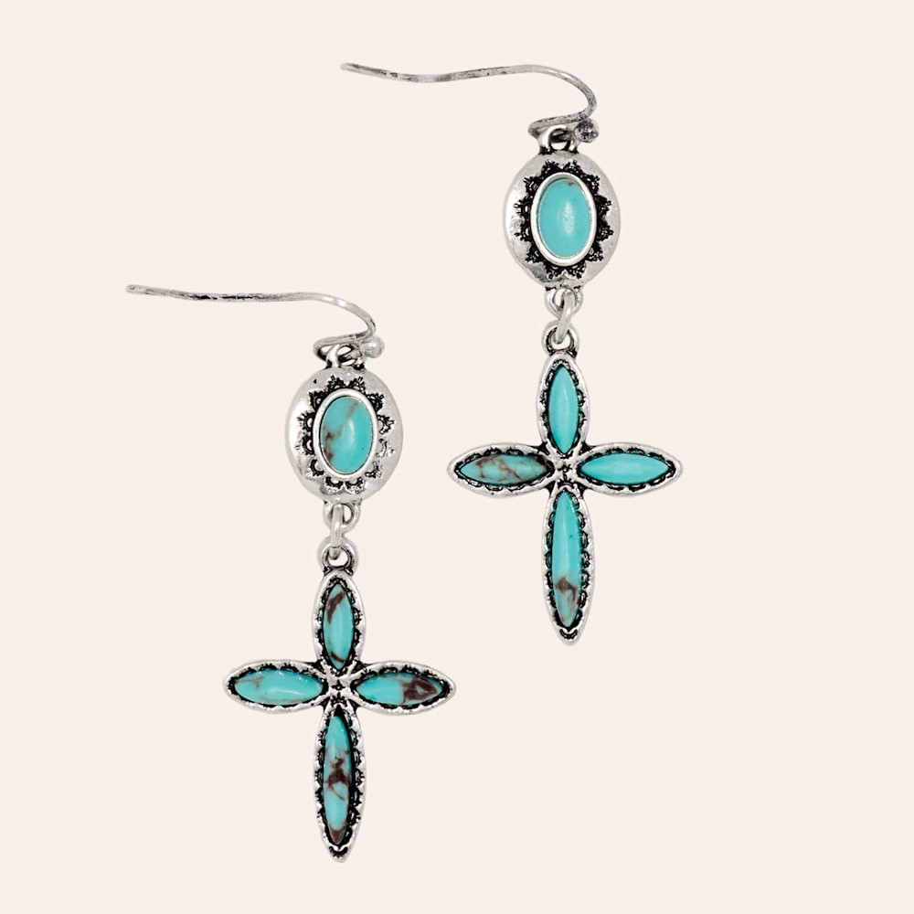 Justin Silver & Turquoise Cross Dangle Earrings | Cavender's