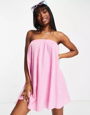 ASOS DESIGN bandeau beach mini dress in pink | ASOS (Global)