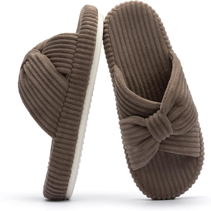 Chantomoo Slippers for Women Memory Foam House Bedroom Corduroy Bow Crossbands Slipper Shoes Comf... | Amazon (US)