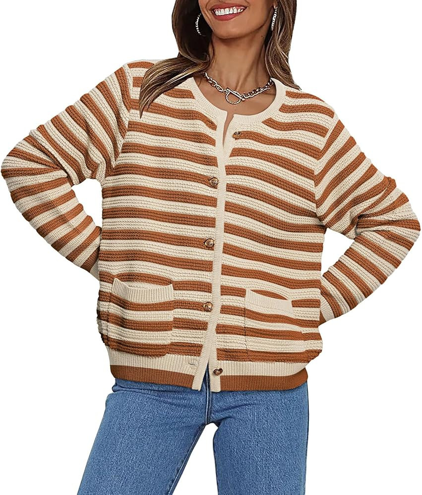 Women's Cardigan Sweaters 2023 Fall Open Front Long Sleeve Button Down Knit Cardigans Outerwear w... | Amazon (US)