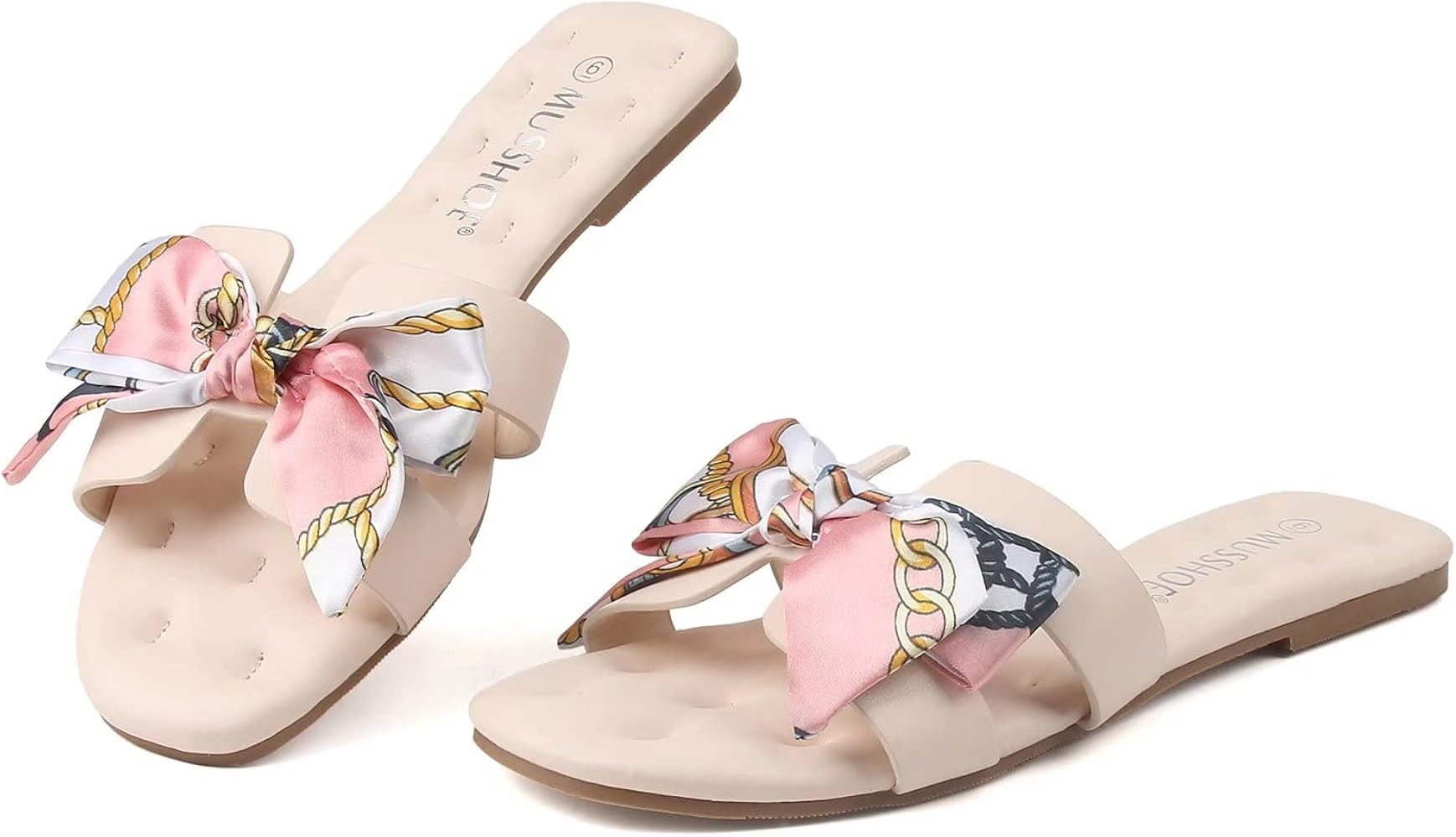 MUSSHOE Flat Strappy Sandals for Women Square Toe Braided Lace Up Sandals | Amazon (US)