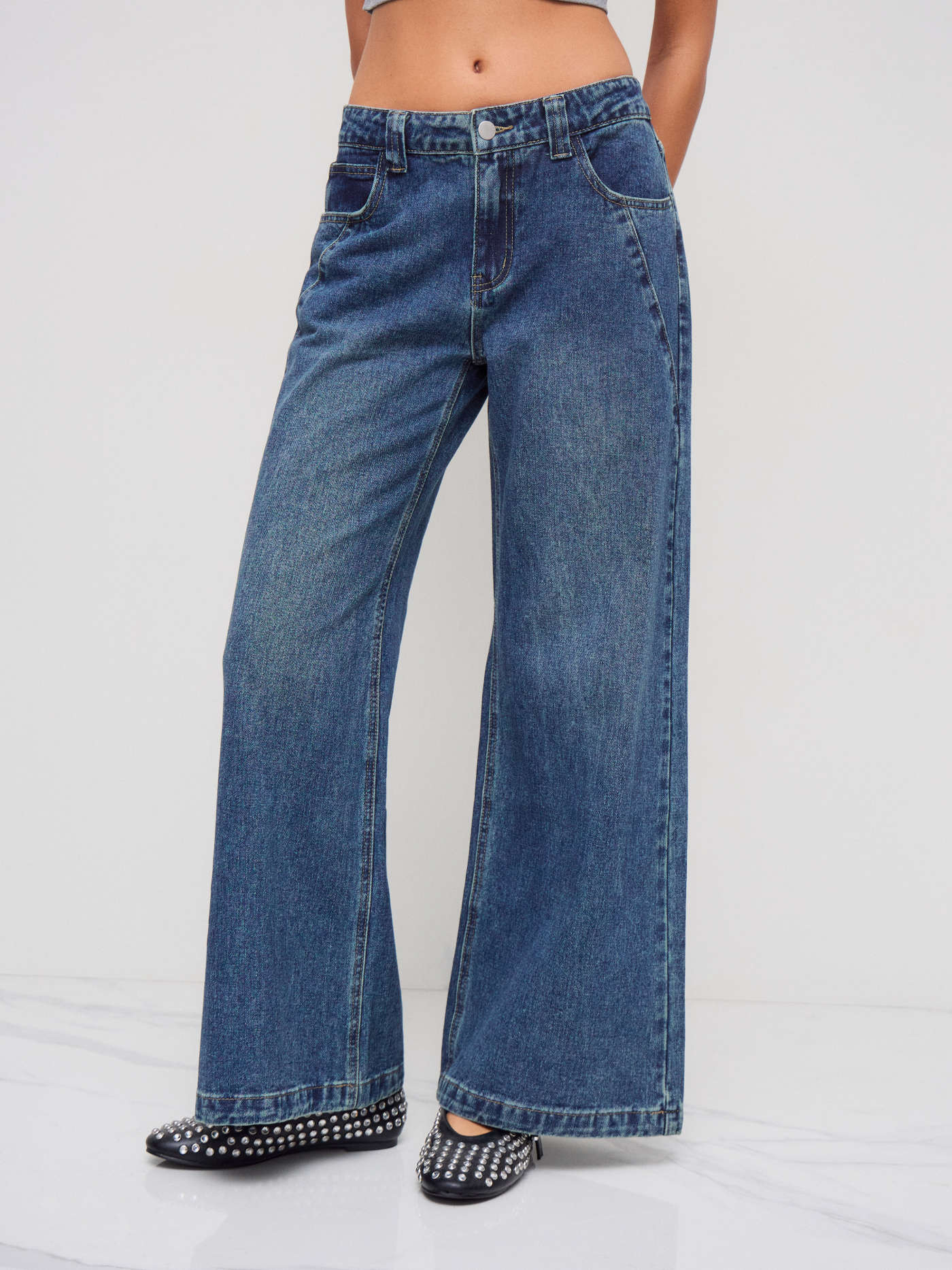 Denim Low Rise Pocket Wide Leg Jeans | Cider