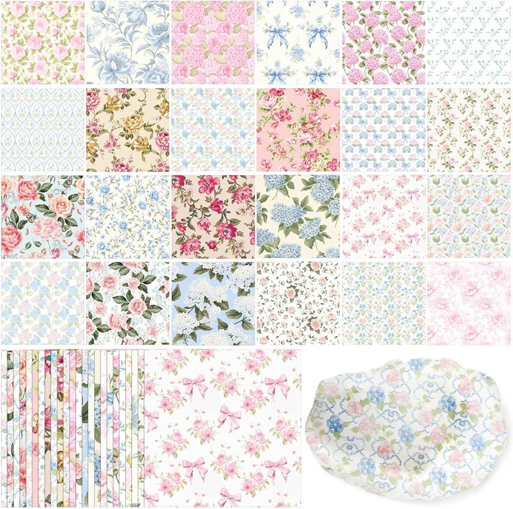 Tenceur 48 Pack 24 Style Assorted Floral Decoupage Napkins Decorative Toile Tissue Paper Pretty F... | Amazon (US)
