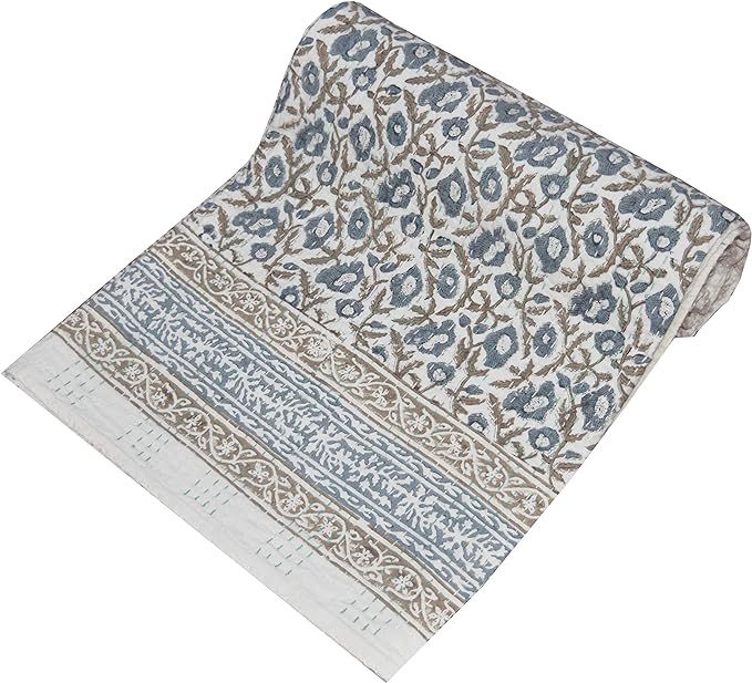 V Vedant Designs Indian Hand Block Floral Print Kantha Quilt Cotton Kantha Throw, Kantha Blanket ... | Amazon (US)